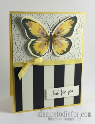 Watercolor Wings Black and Yello Just for You Card #stampinup #watercolorwings