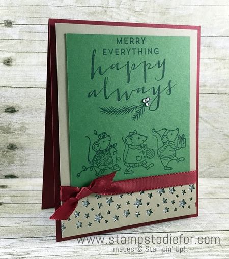 Stampin Up Merry Mice Stamp Set Christmas Card - no coloring www.stampstodiefor.com