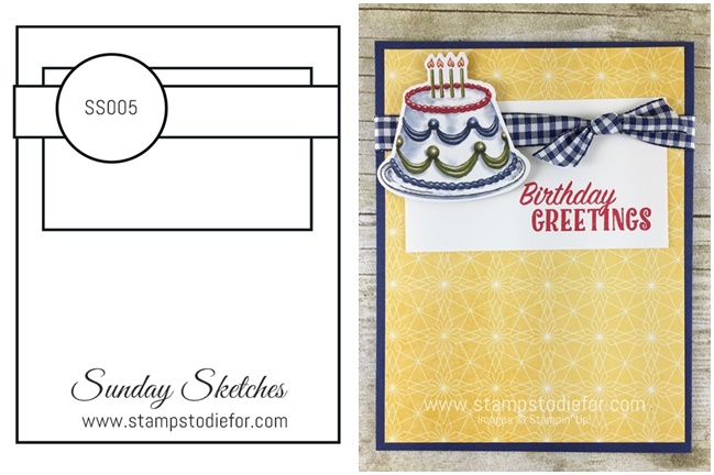 Sunday Sketches SS005 by Stamps to Die For - Birthday Delivery stamp set  Birthday Friends Framelits  Birthay Memories Paper by Stampin' Up!