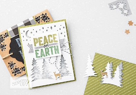 Carols of Christmas stamp set by Stampin' Up! pine trees and deer stamps and cutout