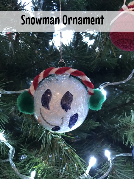 Snowman Ornament made out of plastic clear ornament