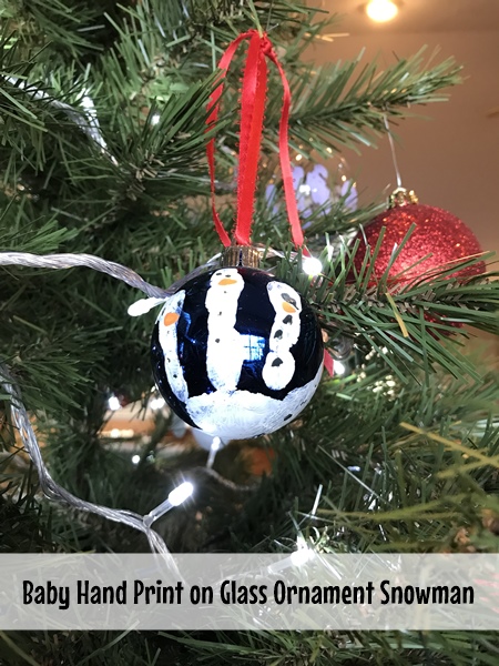 Baby Hand Print on Glass Ornament to make Snowman oranments to make with your kids