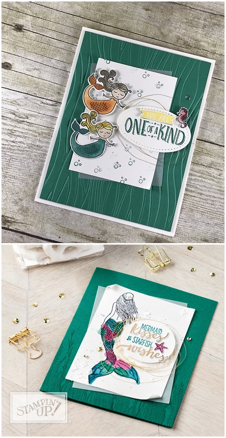 Page 172 Stampin Up Annual Catalog CASE  Hand Made mermaid birthday card using the Magical Day stamp set by Stampin Up 2-vert