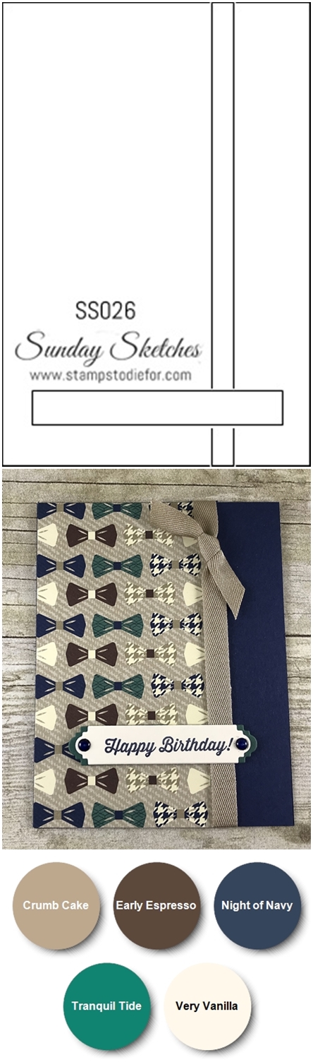 SS026 Handstamped birthday card using the True Gentleman Designer Series Paper by Stampin Up vert