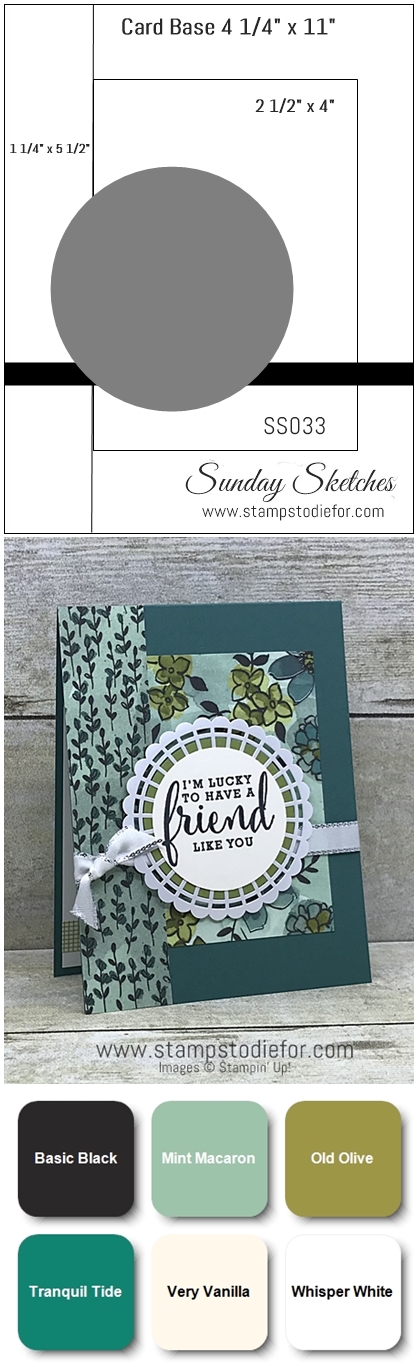 Sunday Sketches SS033 Card Sketch Friend card using Share What You Love Suite Products by Stampin Up vert