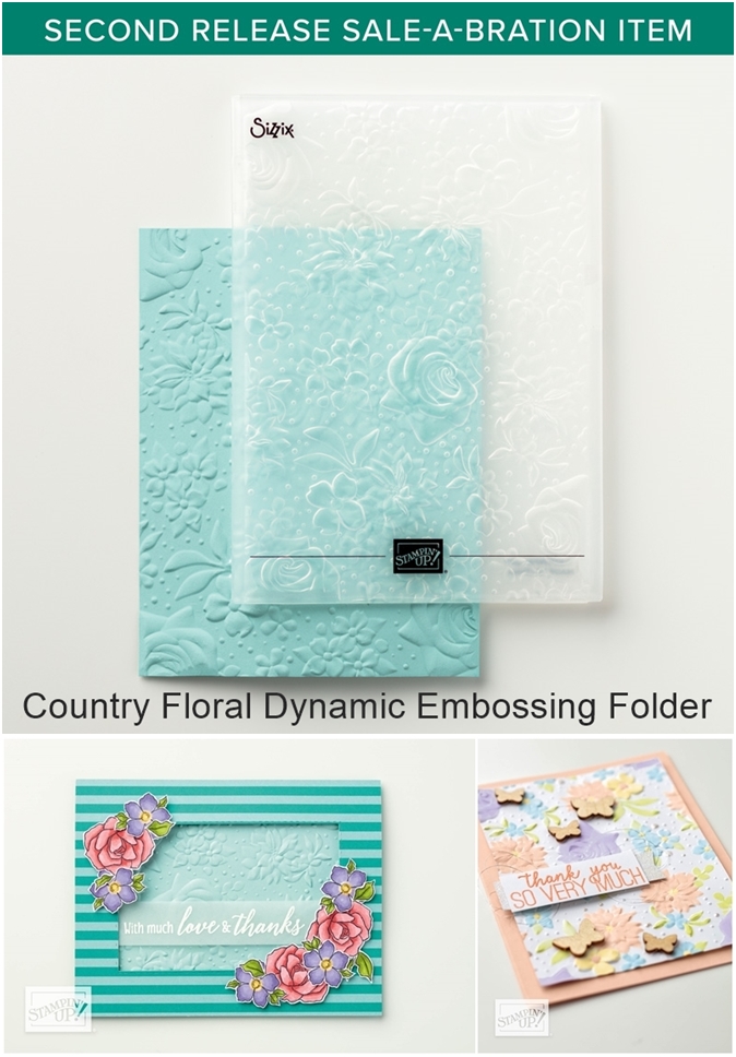 Country Floral Dynamic Embossing Folder by Stampin Up FREE Sale-a-bration item 2019-vert