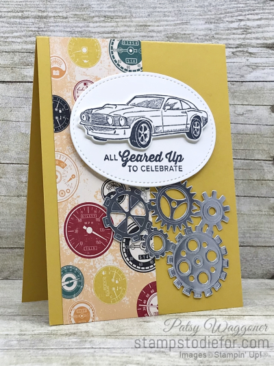 Card created using piece A One Sheet Wonder Classic Gear Designer Paper by Stampin' Up!  #loveitchopit #simplestamping slant (2)