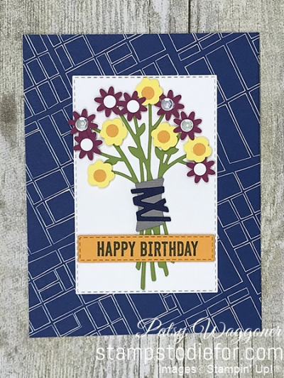 Card stamped using Sunday Sketches SS027 and the Itty Bitty Birthday stamp set and Bitty Blooms Punch along with Bouquet Bunch Framlits Dies #stampinup #cardsketch #SS027