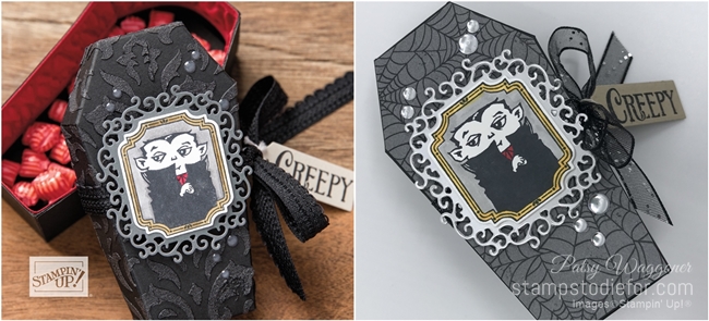 CASE  3D Halloween coffin treat box using Spooktacular Bash stamp set-tile