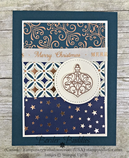 Christmas cards stamped with Christmas Gleaming Stamp Set by Stampin' Up! in Pretty Peacock Slant