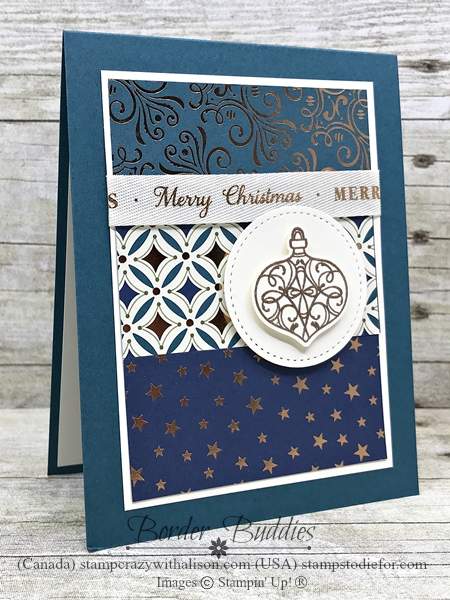 Christmas cards stamped with Christmas Gleaming Stamp Set by Stampin' Up! in Pretty Peacock 1