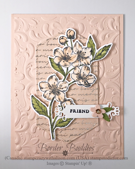 Parisian Blossoms Suite Hand Stamped Card Forever Blossom Stamp Set  and Parisian Flourish 3d Folder 1 - flat