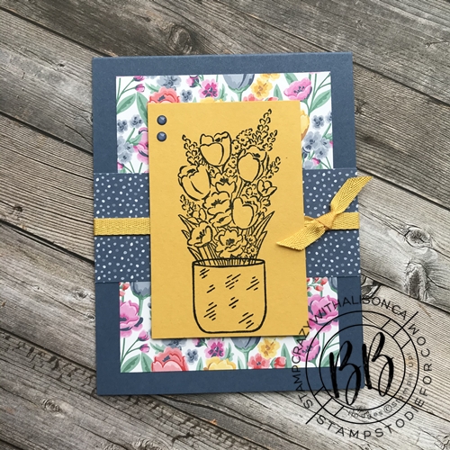Hand stamped card created with card sketch using the Jar of Flowers stamp set by Stampin’ Up!® 1