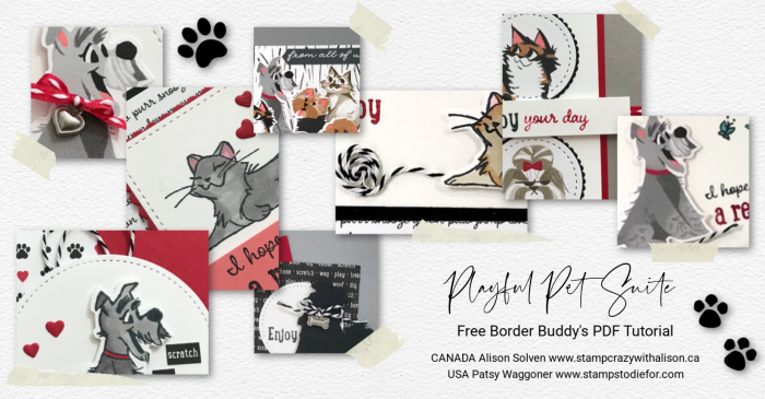 Border Buddies Free PDF Tutorial featuring Playful Pets Suite by Stampin’ Up!® paw prints