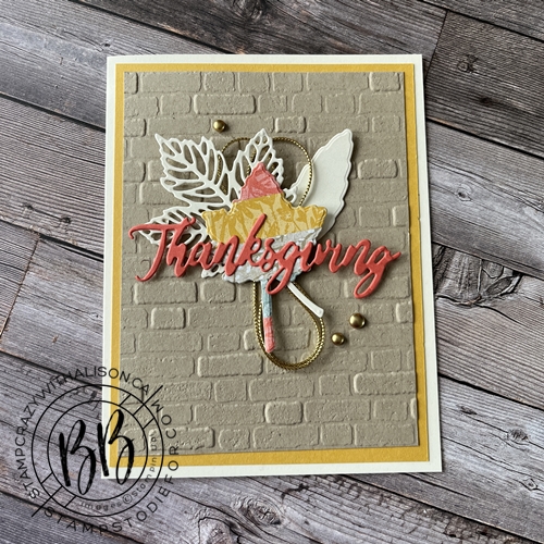 Thanksgiving card created using the Intricate Leaves Dies by Stampin Up