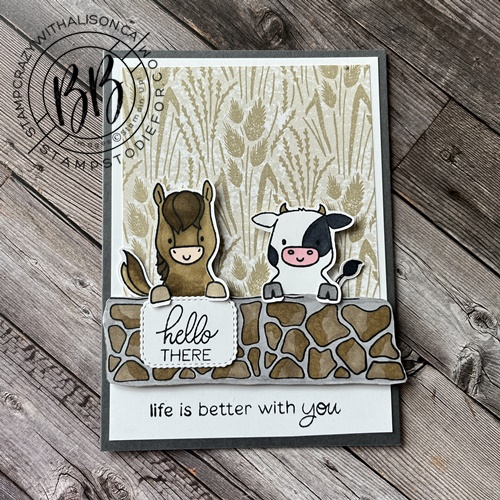 Card that was created using the Peekaboo Farm stamp set by Stampin’ Up using the horse and cow