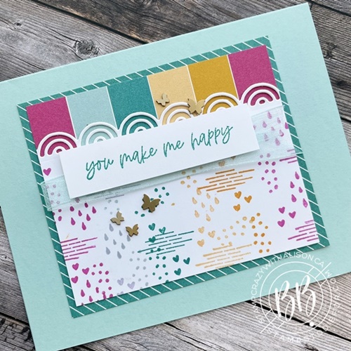 Card Created using the Rainbow of Happiness stamp set and Sunshine and Rainbow paper by Stampin’ Up!