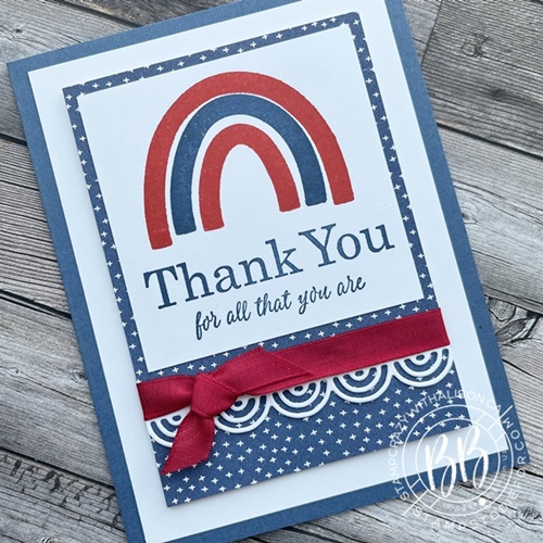 Red white and blue rainbow card using the Rainbow of happiness stamp set and Brilliant Rainbow Dies by Stampin’ Up