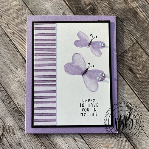 Sweet Conversations Butterflies Card and Sweet Talk Designer Series Paper by Stampin’ Up! Create butterfly with heart stamps a